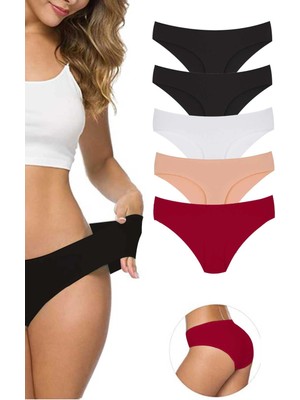 Giyim 5 Adet Kadın Dikişsiz Lazer Kesim Esnek Iz Yapmayan Külot S5