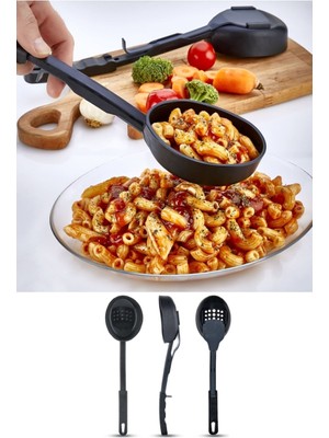 Novytech Isıya Dayanıklı 3 In 1 Servis Kepçesi - Kepçe Kevgir Kaşık 3'ü Bir Arada Servis Seti - Lisinya