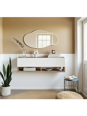 Normadia Ayna ile Şık Duvara Monte Dresuar, 100CM, Çam-Beyaz Renkli