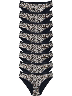 Giyim 8 Adet Leopar Desenli Likralı Yumuşak Dokulu Kadın Slip Külot