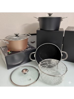 Novytech Granit Yanmaz ve Yapışmaz Fritöz Kızartma Tenceresi 22CM - Lisinya