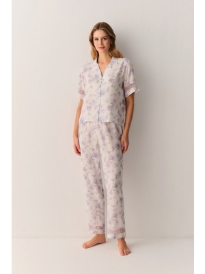 Suwen Lilac Gömlek Yaka Pijama Takımı
