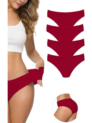 Giyim 4 Adet Kadın Dikişsiz Lazer Kesim Esnek Iz Yapmayan Külot Bordo