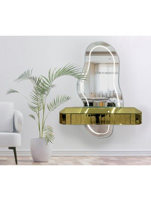 Normadia Şık Asimetrik Aynalı Ledli Gold Dresuar Takımı, Ayaksız ve Modern Tasarım