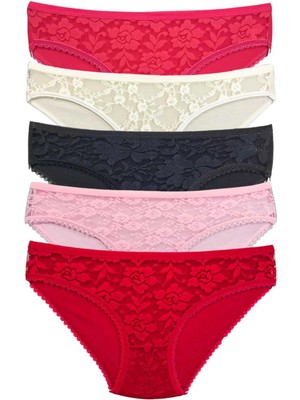 Giyim 5 Adet Önü Dantelli Transparan Kadın Slip Külot S59