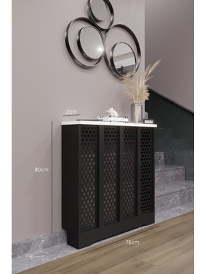 Normadia Modern Siyah-Beyaz Bodrum Model Dresuar, Petek Kaplama, 76-80 cm Ölçü