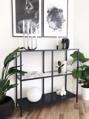 Normadia Modern Kahverengi ve Siyah Ahşap Şeffaf Camlı Metal Dresuar