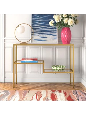 Normadia Gold Metal Cam Raflı Şık Dresuar Konsol, Modern ve Zarif Tasarım
