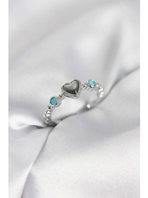 Butik Gümüş Renk Hematit Taşlı Kadın Yüzük