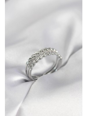 Butik Gümüş Renk Başak Model Zirkon Taşlı Kadın Yüzük