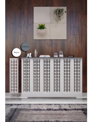 Normadia Beyaz ve Antrasit Renkli Şık Truva Model Dresuar, Petek Kaplama, Zarif Tasarım