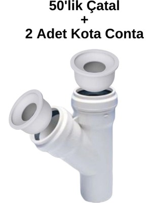 Fırat 50'lik Y Çatal Pvc Pimaş Boru (Kalınlığı 3.2) Atık Su Dublex Pvc Boru 50 mm + 2 Adet Adaptör Conta