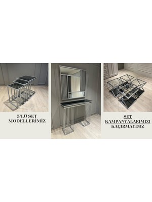 Normadia Şık Gümüş 3'lü Set: Dresuar, Sehpa ve Orta Sehpa