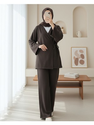 Modamorfo Çapraz Bağlamalı Selanik Kimono Takım -Kahve