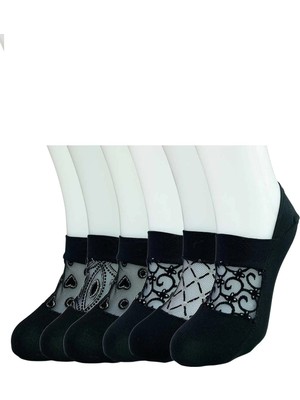 Giyim 6 Adet Önü Transparan Kadın Fantezi Desenli Babet Çorap