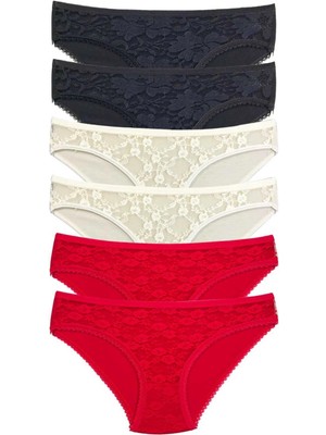 Giyim 6 Adet Önü Dantelli Transparan Kadın Slip Külot S116