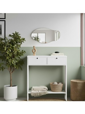 Normadia Modern Asimetrik Aynalı Dresuar Hol Antre, Şık ve Zarif Beyaz Tasarım