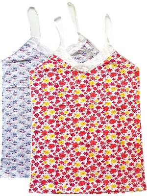 Giyim 2 Adet Kadın Askılı Desenli Atlet Dantelli Empirme Pamuklu Penye D7-8