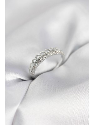 Butik Motif Desenli Gümüş Renk Zirkon Taşlı Kadın Yüzük