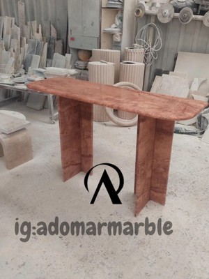 Normadia Kırmızı ve Pembe Traverten Dresuar, %100 Doğal Taş, Özel Ölçü Konsol Masası
