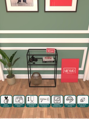 Normadia Modern Siyah Metal Dresuar, Çok Raflı Kahve Köşesi, Cam Detaylı, 60 cm