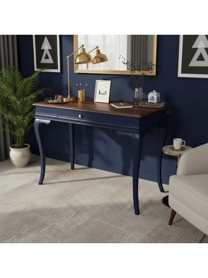 Normadia 120 cm Rustik Masif Ceviz Dresuar, Lacivert Detaylı Şık Tasarım