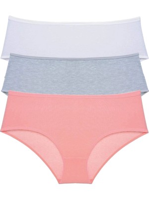 Giyim 3 Adet Kadın Yüksek Bel Bato Külot Beyaz Gri Pudra