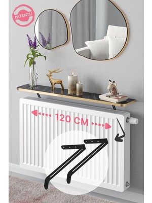 Normadia Şık Siyah Mermer Desenli Petek Üstü Uçan Raf, 120X18 Cm, Gold Oval Tasarım