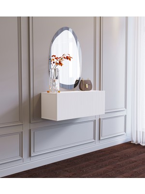 Normadia Beyaz Mdf Çok Amaçlı Duvara Monte Çizgi Kapaklı Dresuar 80X30X30 cm