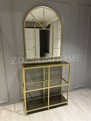 Normadia Şık 80X100 cm Kafes Ayna ve 90X30X95 cm Gold Dresuar Seti