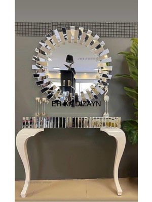 Normadia 90 cm Ultra Lüks Dresuar ve Piyano Aynası Takımı Seti, Çekmeceli, Şık Gümüş