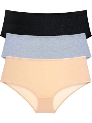 Giyim 3 Adet Kadın Yüksek Bel Bato Külot Siyah Gri Ten