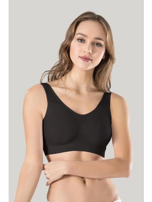 Giyim Kadın Siyah Kalın Askılı Çıkarılabilir Pedli Örme Seamless Dikişsiz Basic Büstiyer