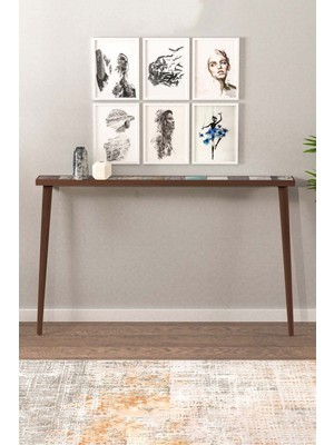 Normadia Şık Ceviz Dresuar 122X12CM, Doğal Ağaç ve Traverten Taş Detaylı