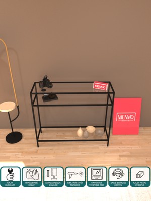 Normadia Şeffaf Camlı Çok Raflı Metal Dresuar, Kahve Köşesi, Siyah, 100 cm