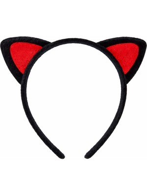 Esranın Dünyası Peluş Kedi Kulak Taç Kırmızı Siyah – Çocuk Parti &amp; Kostüm Tacı RSPRP34-ESRDNS