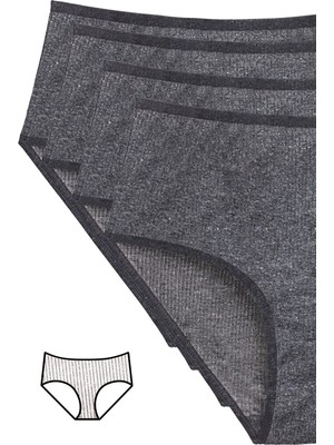 Giyim 4'lü Yeni Seri Renkli Yüksek Bel Fitilli Ribana Bato Külot Antrasit