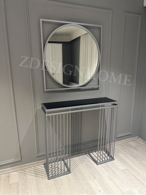 Normadia Şık 85 cm Ayna ve 100X30X90 cm Gümüş Metal Dresuar Takımı