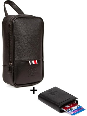 Newish Erkek Deri Mekanizmalı Cüzdan ve Portföy Clutch Günlük El Çantası NEW168 - Siyah
