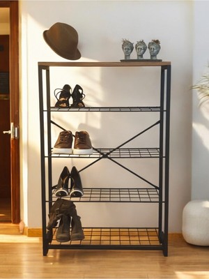 Normadia Çok Amaçlı Metal ve Ahşap Tablalı Salon Sehpası ve Ayakkabılık