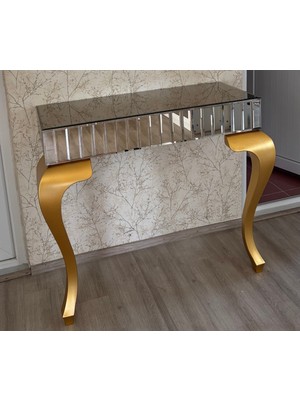 Normadia Gold Ayaklı Dekoratif Dresuar, Ayna ve Bronz Detay, 100X40 Cm, 85 cm Yükseklik