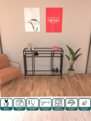 Normadia Modern Çok Raflı Metal Dresuar, Şeffaf Cam Detaylı, Siyah, 100 cm