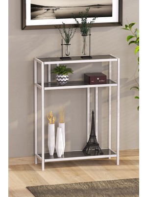 Normadia Şık Beyaz Füme Temper Camlı Dresuar ve Komodin Seti