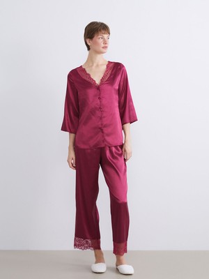 Lc Waikiki Yeni Sezon V Yaka Dantel Detaylı Saten Kadın Pijama Takımı