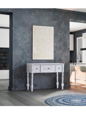 Normadia Pastel Renkli Ahşap Eskitme Tarz Beyaz Dresuar, Şık ve Zarif Tasarım