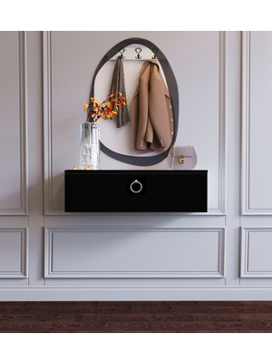 Normadia Çok Amaçlı Siyah Mdf Düz Kapaklı Duvara Monte Dolaplı Ürün, 80X20X25 cm