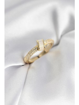 LTG Nova Zirkon Taşlı Sedefli Gold Renk Kadın Yüzük