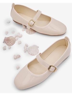 Tonny Black Kadın Bej Kadın Üstten Kemerli Tokalı Rahat Günlük Babet