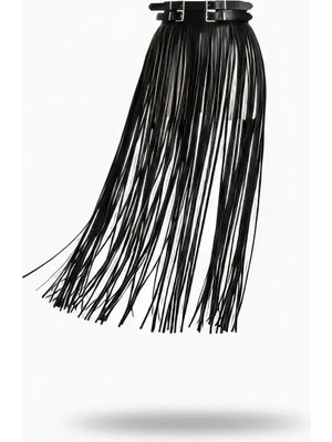 Giyim Siyah Etek Suni Deri Etek Çift Tokalı Bel Detaylı Etek - BRF1090