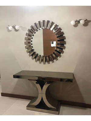 Normadia Şık Füme Renkli El Yapımı Klasik Hilal Model Dresuar ve Cam Ayna Kaplama